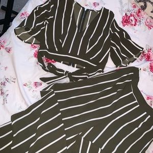 Army Green and White Striped 2-piece Set